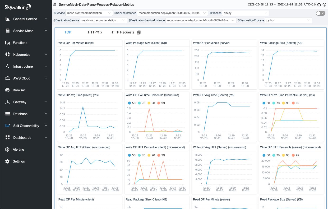 Figure 16: TCP metrics in a network profiling task.